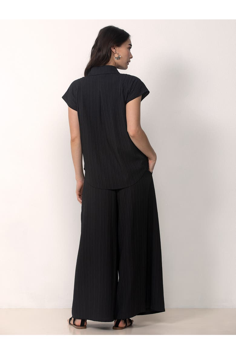 Button Front Shirt with Palazzo Pants Set, Alternate, color, Black