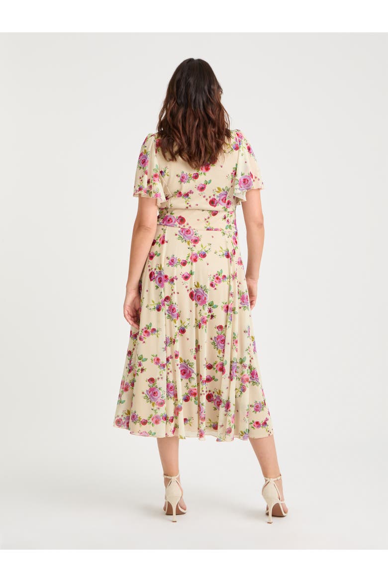 Liz Floral Bolero Wrap Bodice Midi Dress, Alternate, color, Vintage Cream Rose