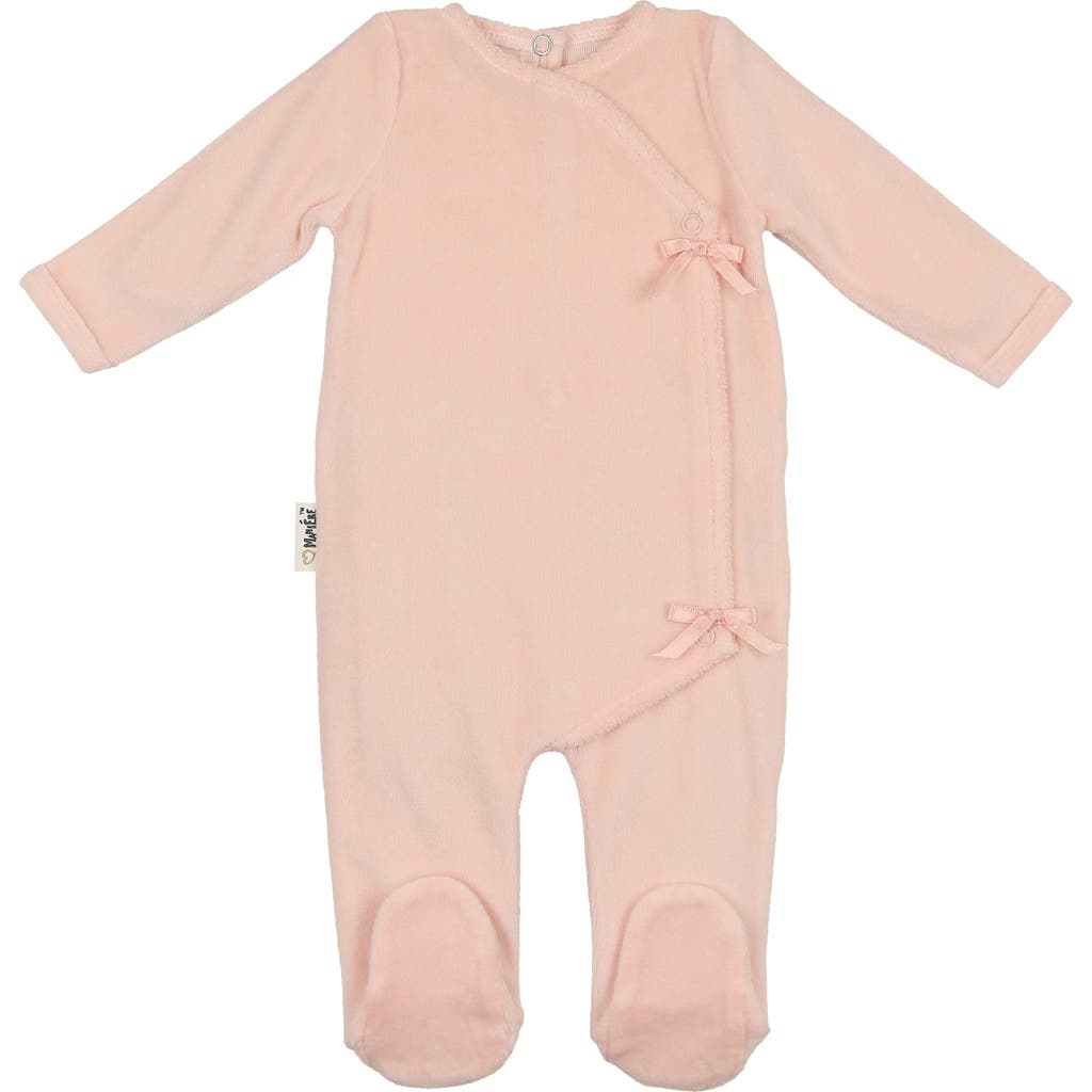 Maniere Babies' Manière Wrap Front Cotton Blend Velour Footie In Neutral