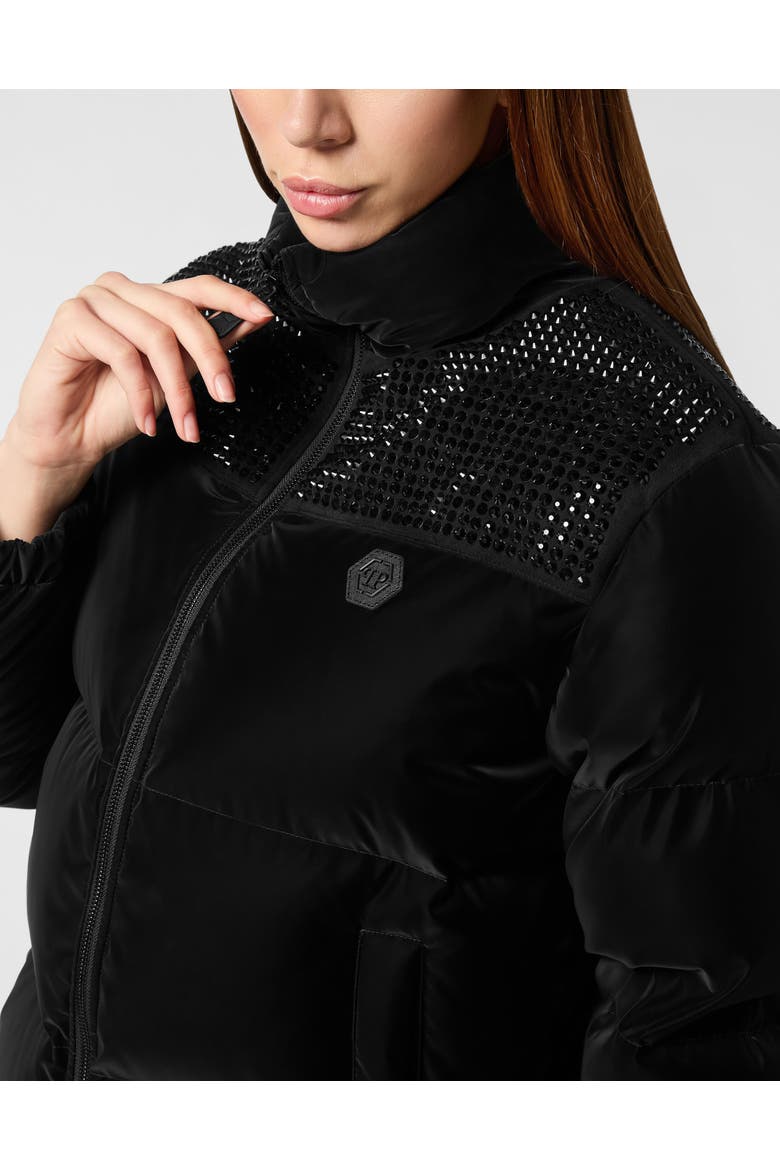 Nylon And Suede Puffer Jacket Strass Women, Alternate, color, black