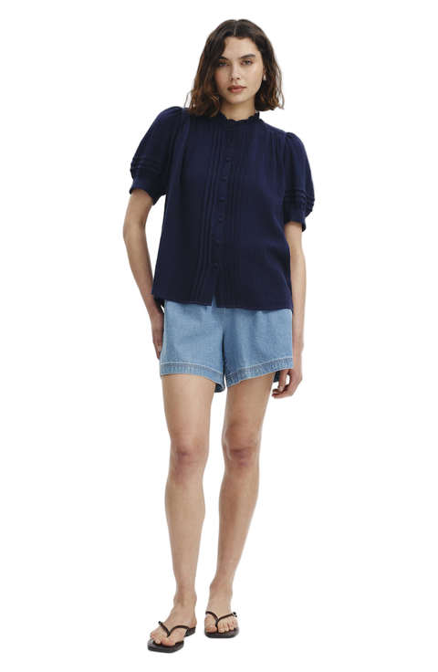 Teagan Cotton Cheesecloth Pintuck Blouse