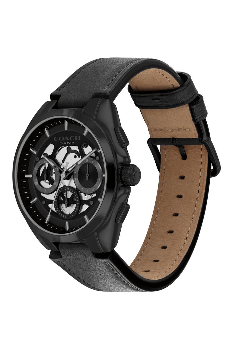 Jackson Black Multifunction Leather Strap Watch, 41.5mm, Alternate, color, BLACK