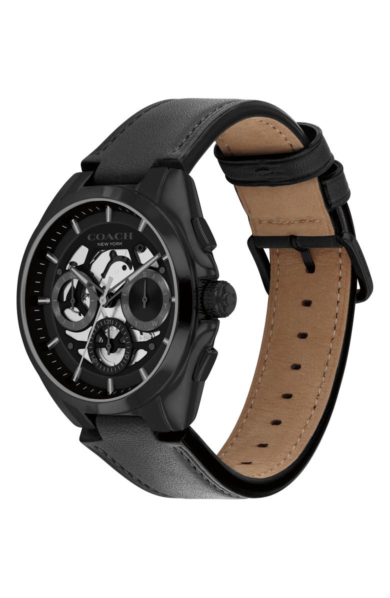 COACH Jackson Black Multifunction Leather Strap Watch, 41.5mm, Alternate, color, Black