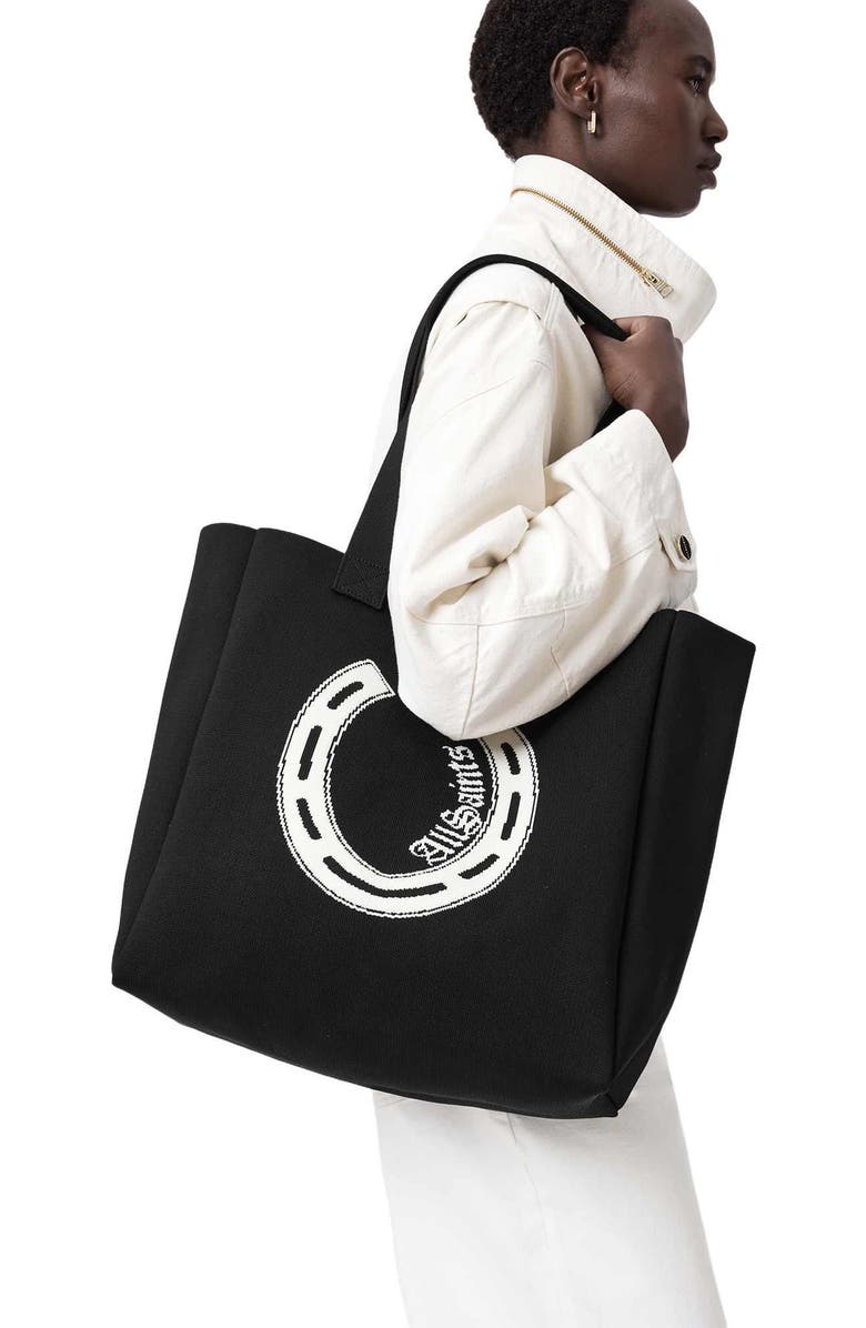 AllSaints Izzy Horseshoe Canvas Tote, Alternate, color, Black