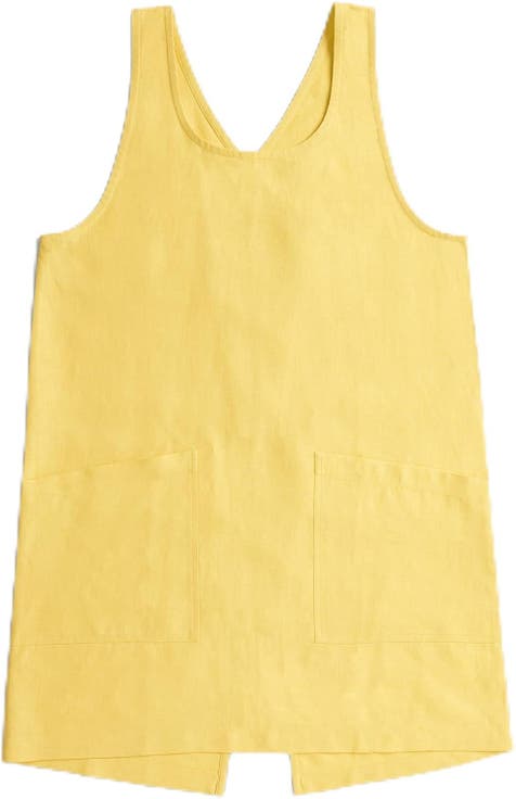 Linen Cross-Back Pinafore Apron with Pockets, 35 x 45 Inches
