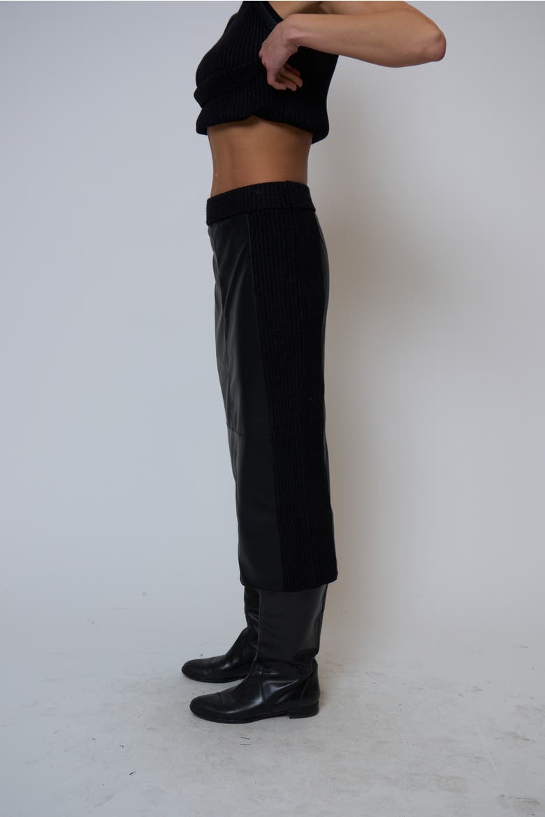Milan Faux Leather Combo Skirt, Alternate, color, Black Combo