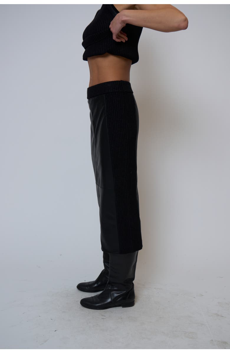 Central Park West Milan Faux Leather Combo Skirt, Alternate, color, Black Combo