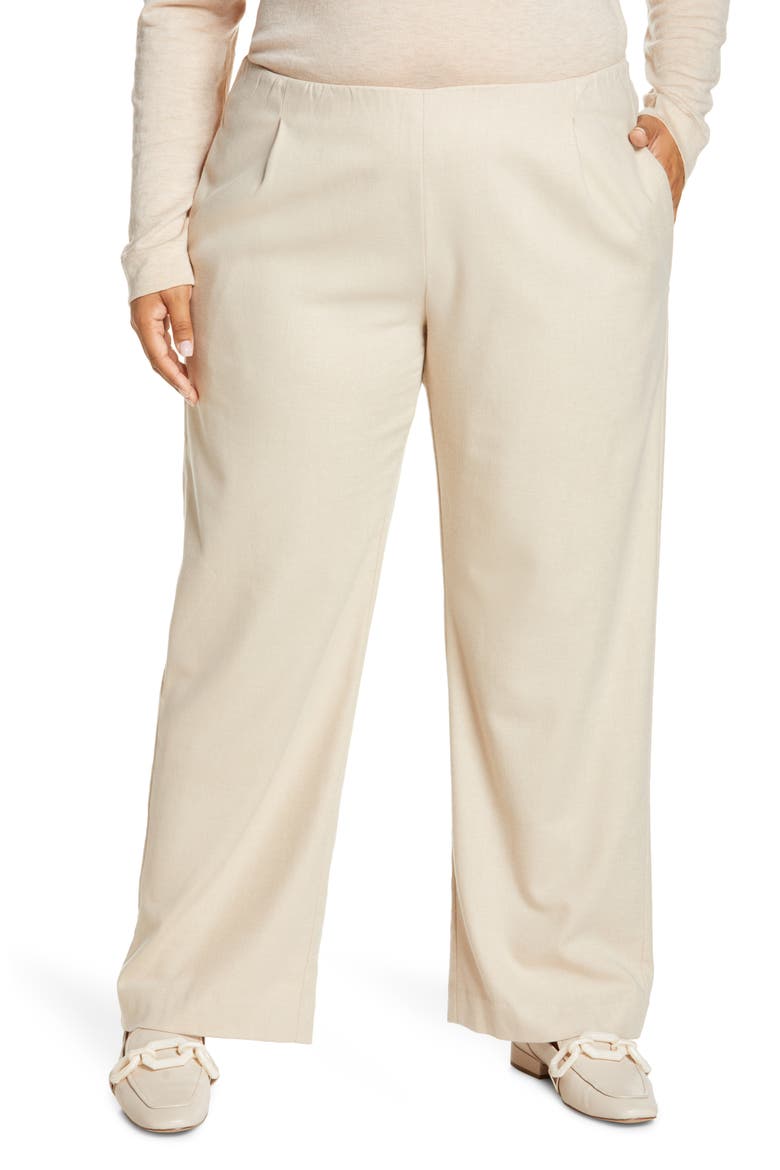 Flannel Pull-On Wide Leg Pants, Main, color, LIGHT OAT