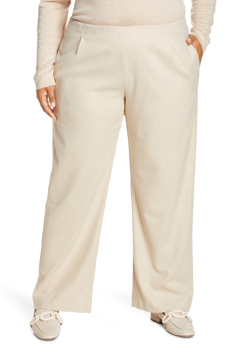 Vince Flannel Pull-On Wide Leg Pants, Main, color, Light Oat