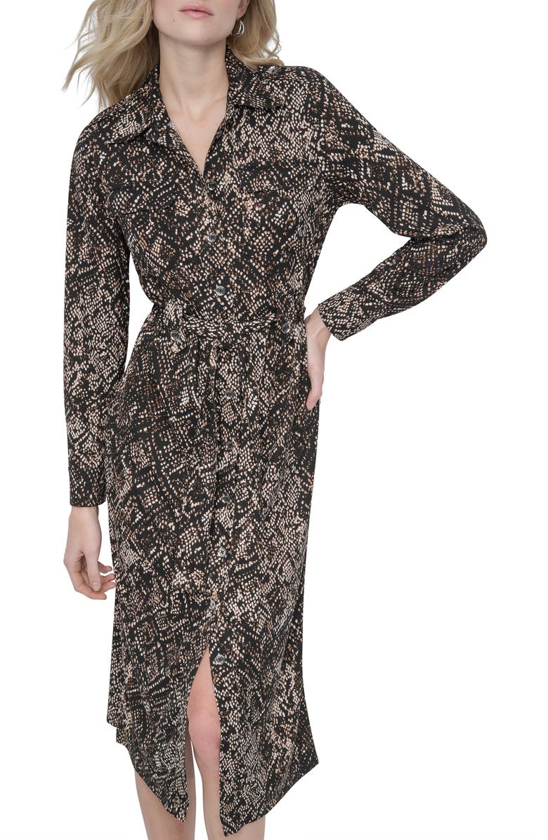 DKNY Long Sleeve Midi Shirtdress, Alternate, color, Black Multi