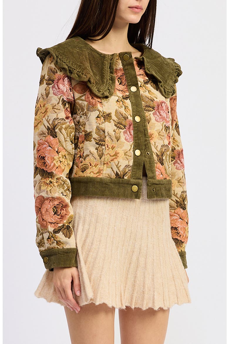 Nathalia Floral Print Jacket, Alternate, color, OLIVE CORAL