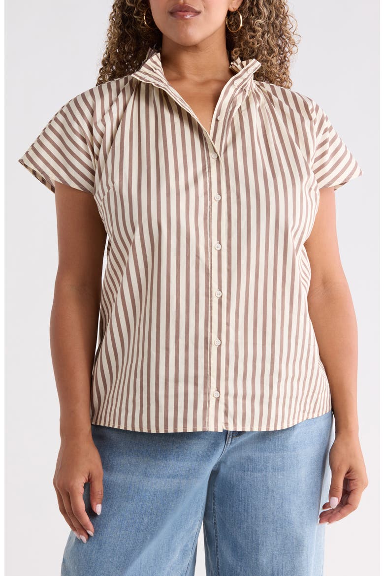 Patma Ruffle Stripe Shirt, Main, color, BROWN-CREAM