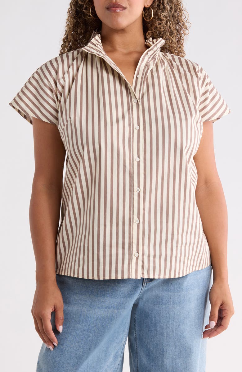 SUGARLIPS Patma Ruffle Stripe Shirt, Main, color, Brown-Cream