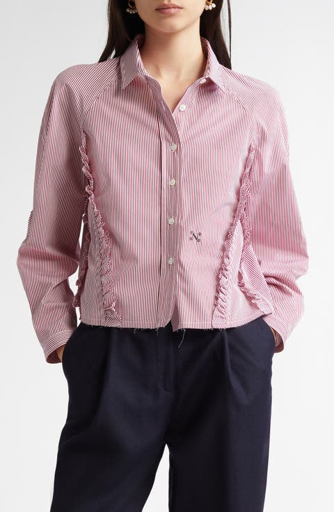 Ruffle Cotton Button-Up Shirt