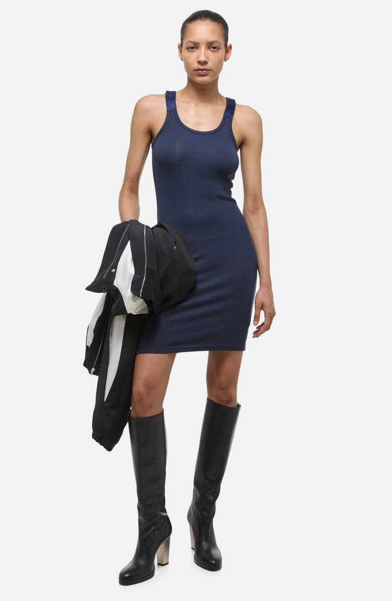 Helmut Lang Seatbelt Ribbed Tank Dress, Alternate, color, Navy