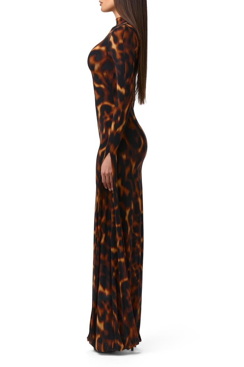 Draped Long Sleeve Maxi Dress, Alternate, color, TORTOISE