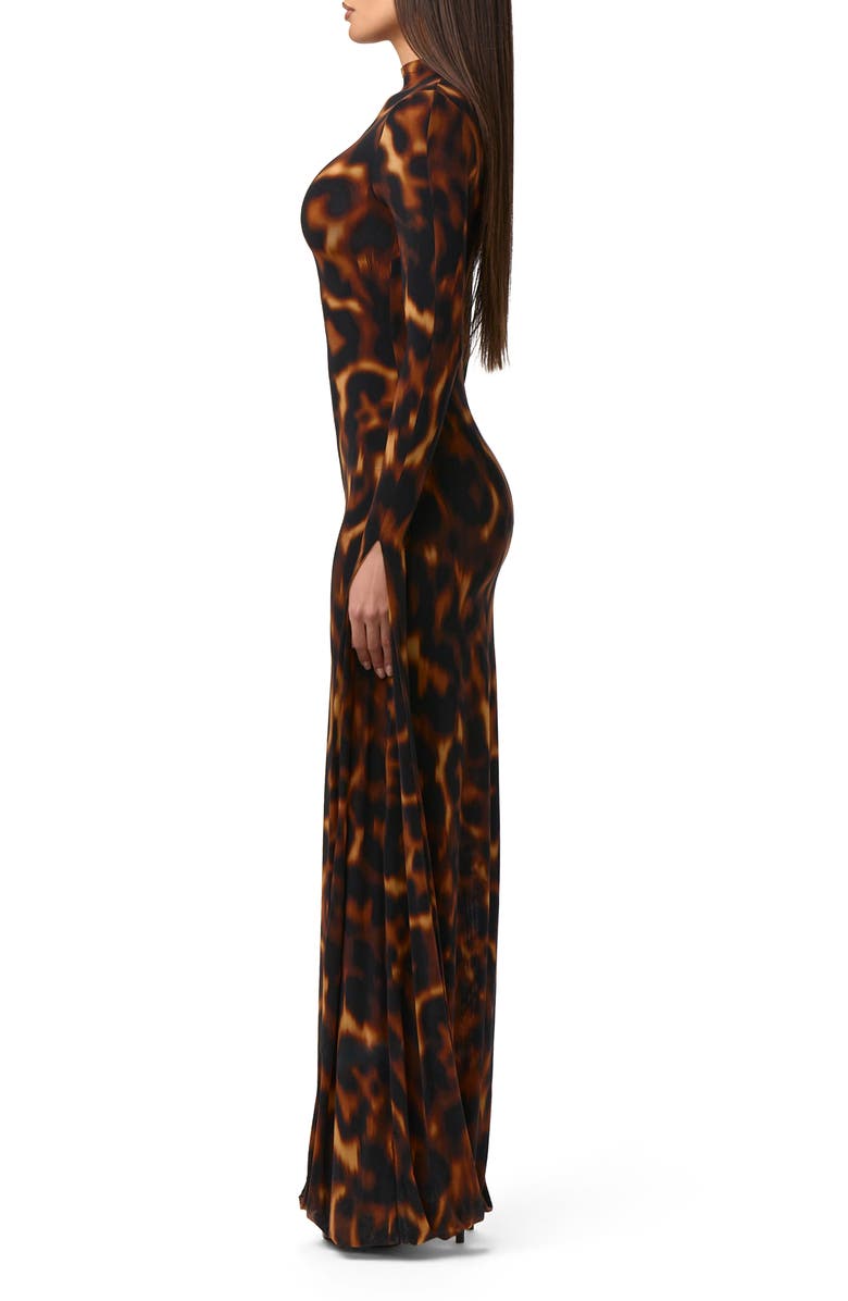 Naked Wardrobe Draped Long Sleeve Maxi Dress, Alternate, color, Tortoise