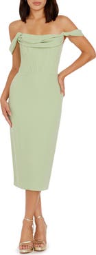 Dress the Population Vickie Off the Shoulder Midi Corset Dress