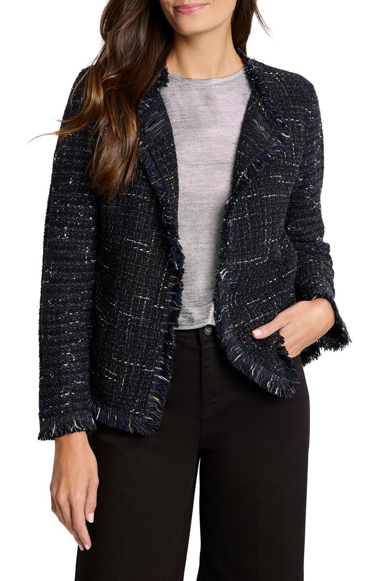 NIC+ZOE Nightfall Fringe Mix Knit Jacket, Main, color, Black Indigo