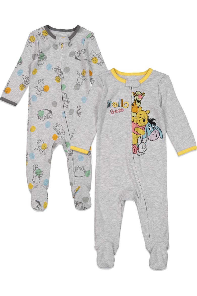 Mickey Mouse 2-Pack Footed One-Piece Sleep N' Play, Main, color, Heather Grey Pooh