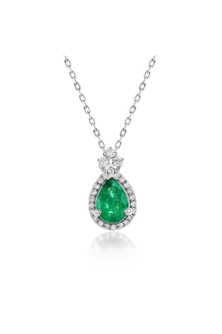 14K Gold 0.62cttw Pear-Cut Emerald & 0.14cttw Diamonds Pendant Necklace, Main, color, Green