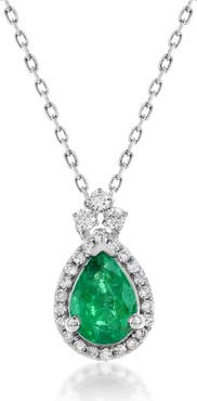 SOUZANA by Suzy Levian 14K Gold 0.62cttw Pear-Cut Emerald & 0.14cttw Diamonds Pendant Necklace