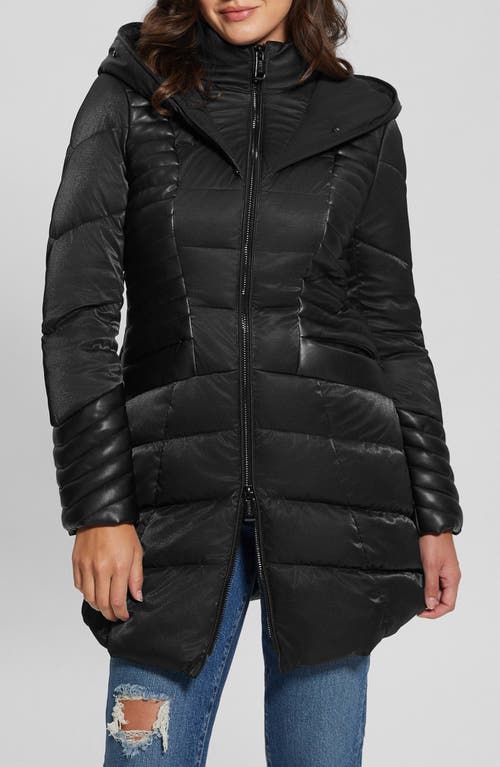 Guess New Oxana Mixed Media Puffer Coat In Black