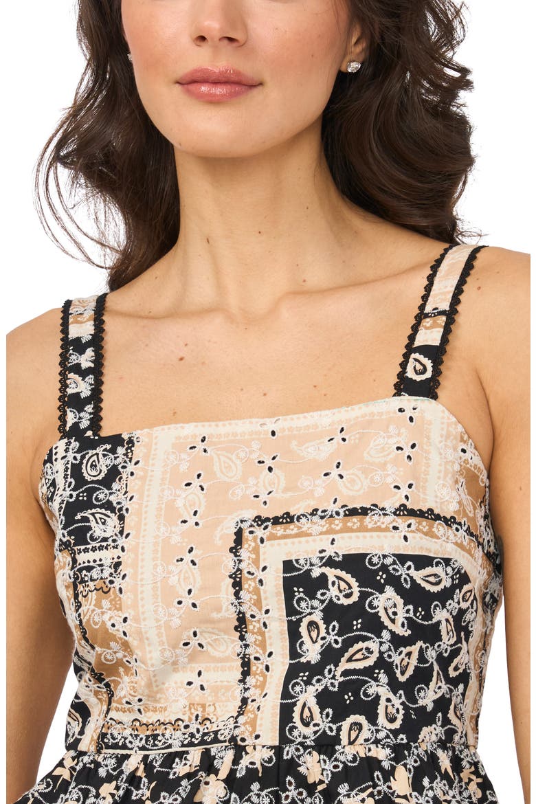 Floral Patchwork Embroidered Cotton Poplin Peplum Top, Alternate, color, RICH BLACK