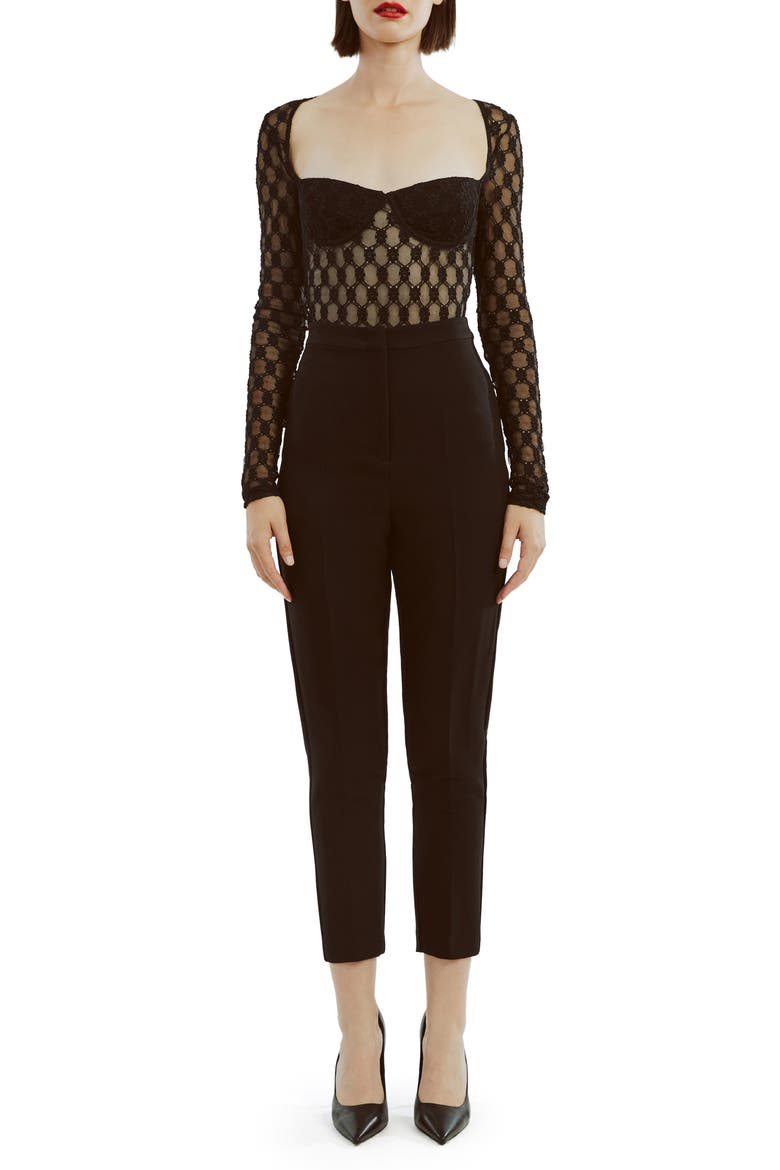 Adoni Long Sleeve Mesh Bodysuit, Alternate, color, BLACK