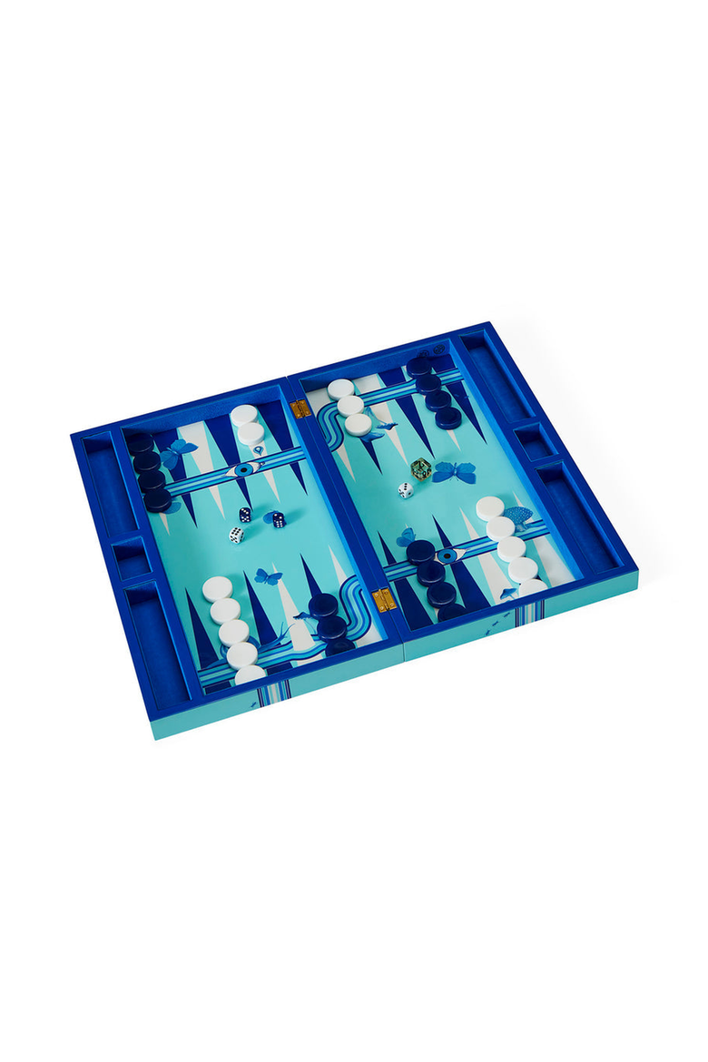 Druggist Backgammon Set, Alternate, color, Delft Blue