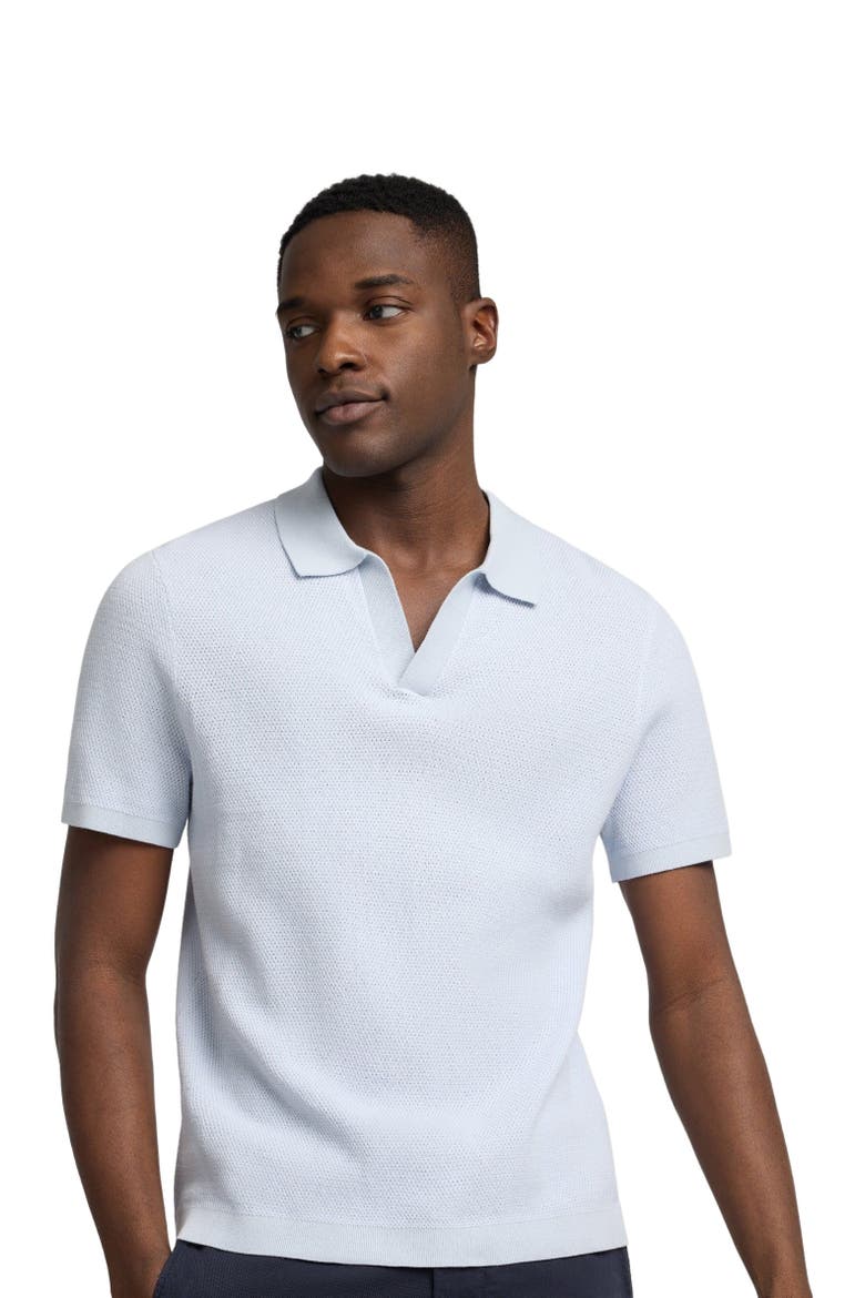 Textured Cotton Johnny Collar Polo, Alternate, color, Sky White
