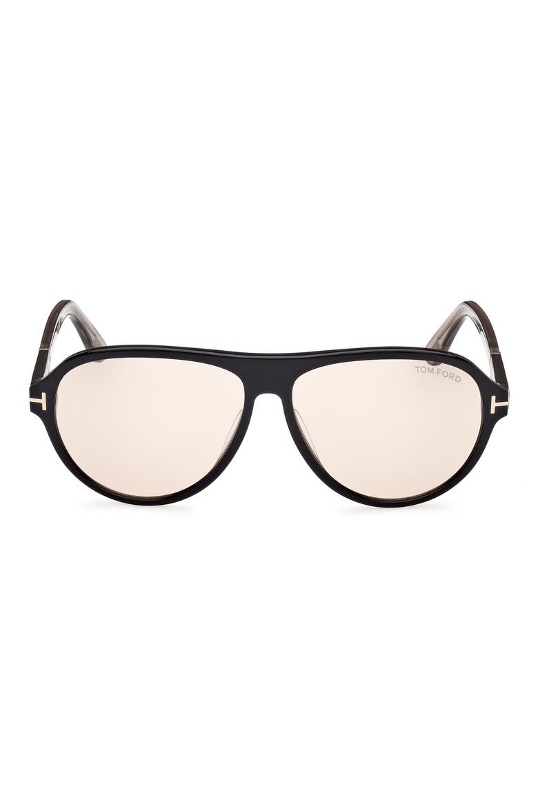 Quincy 59mm Pilot Sunglasses, Main, color, BLACK / ECO / OYSTER / T LOGO