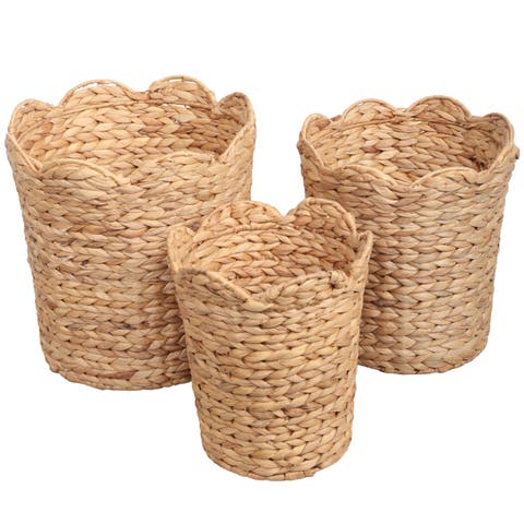 Calvin Handwoven Water Hyacinth Scalloped Edge Nesting Baskets (Set of 3)