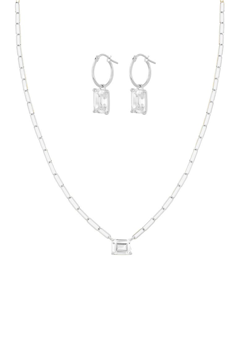 Sterling Silver 18k Gold Plated Lena Sparkle Necklace & Earring Set Daily Wear, Main, color, Silver