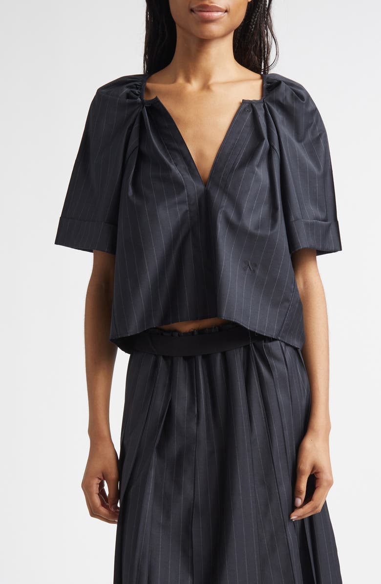 NACKIYÈ Grand Bazaar Pinstripe Crop Stretch Wool Blend Top, Main, color, Charcoal Pinstripe