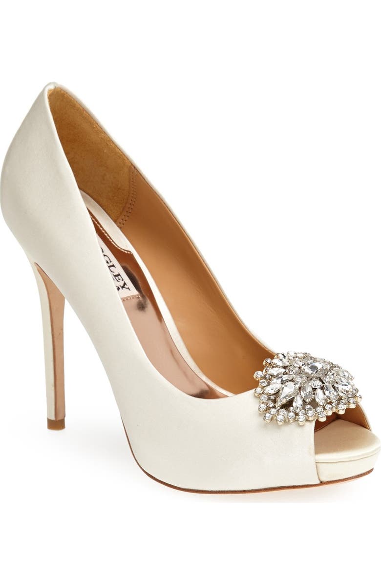 Badgley Mischka Collection Badgley Mischka 'Jeannie' Crystal Trim Open Toe Pump, Alternate, color,