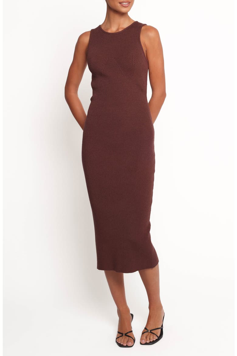 Hollis Sleeveless Rib Midi Dress, Main, color, CHOCOLATE