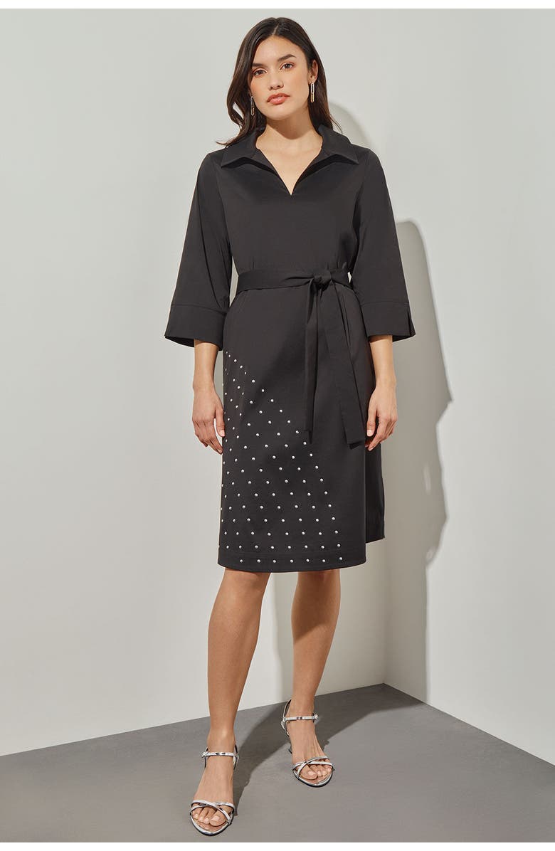 Ming Wang Knee Length Shift Dress, Main, color, Black