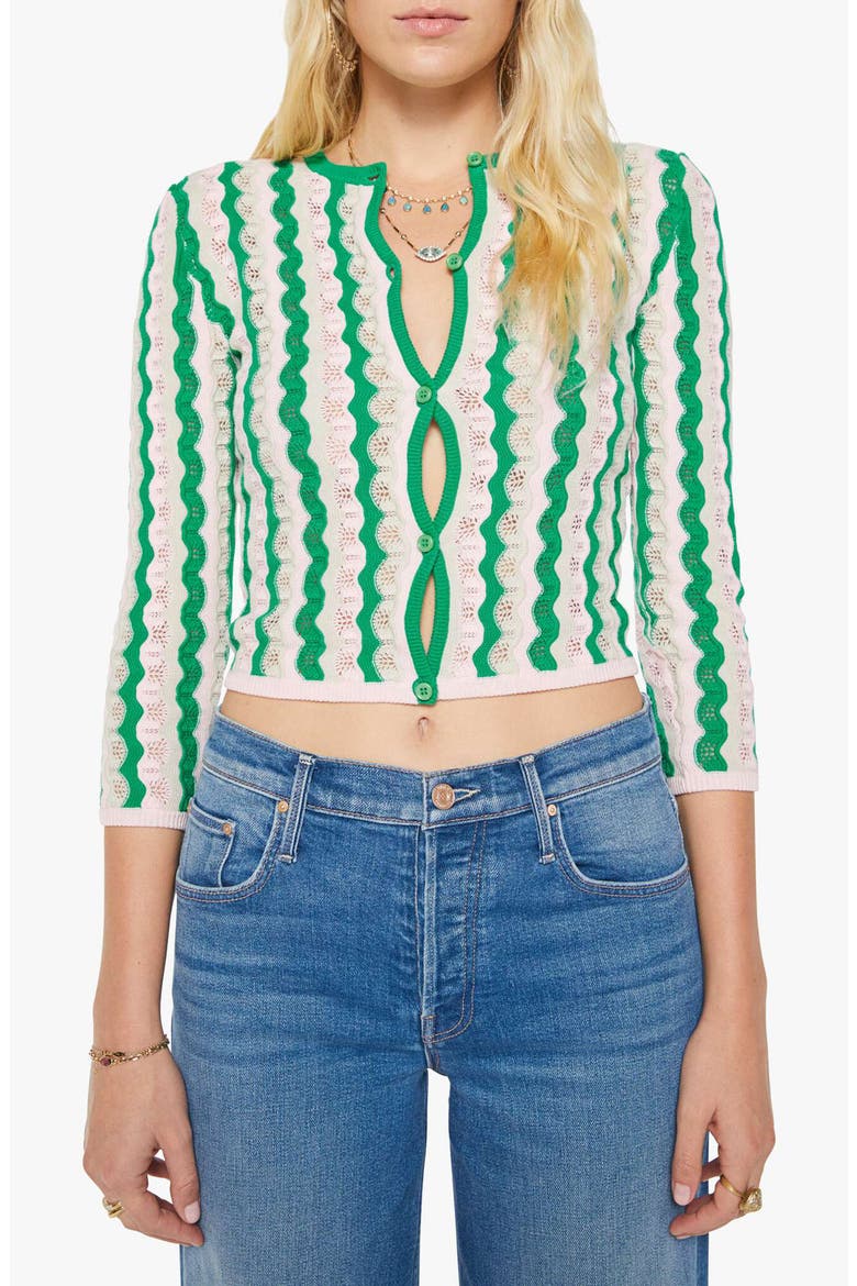 The Crewneck Cardigan, Main, color, POI GREEN PINK COMBO