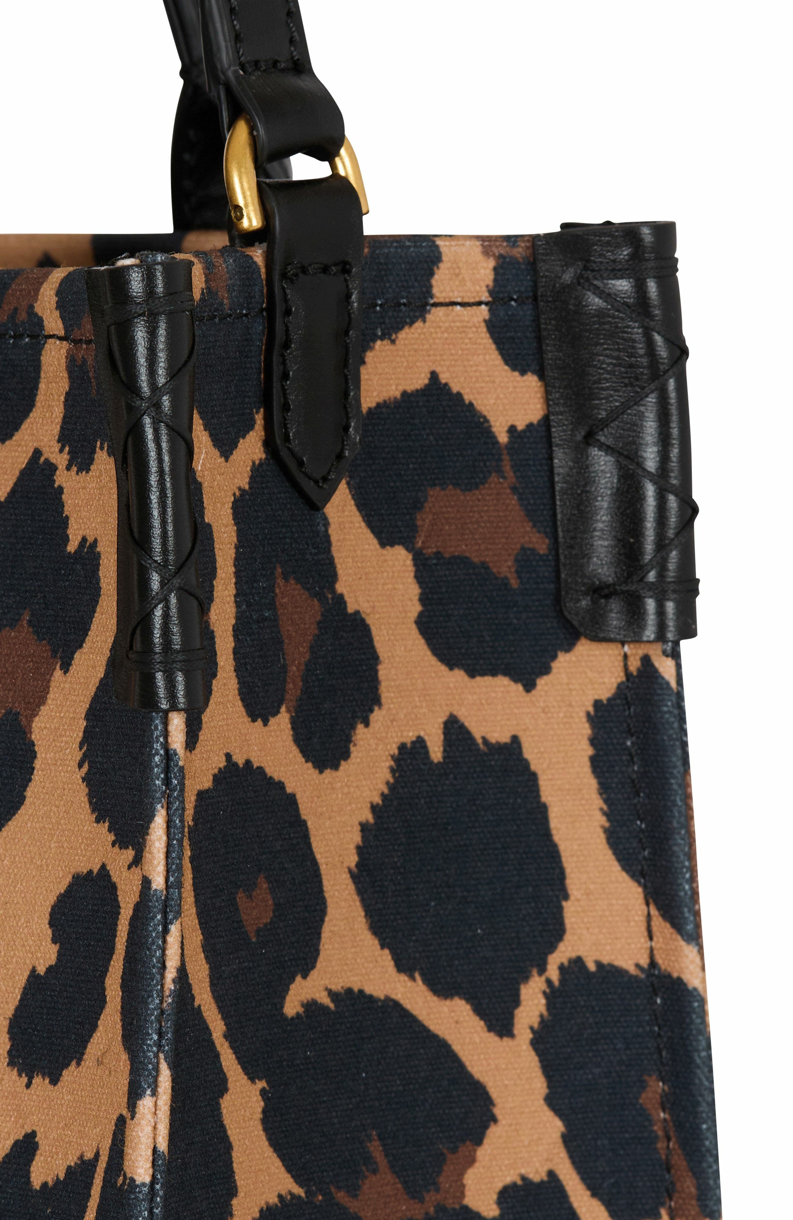 Balmain B-Army Small Leopard Print Canvas Tote Bag, Alternate, color, 