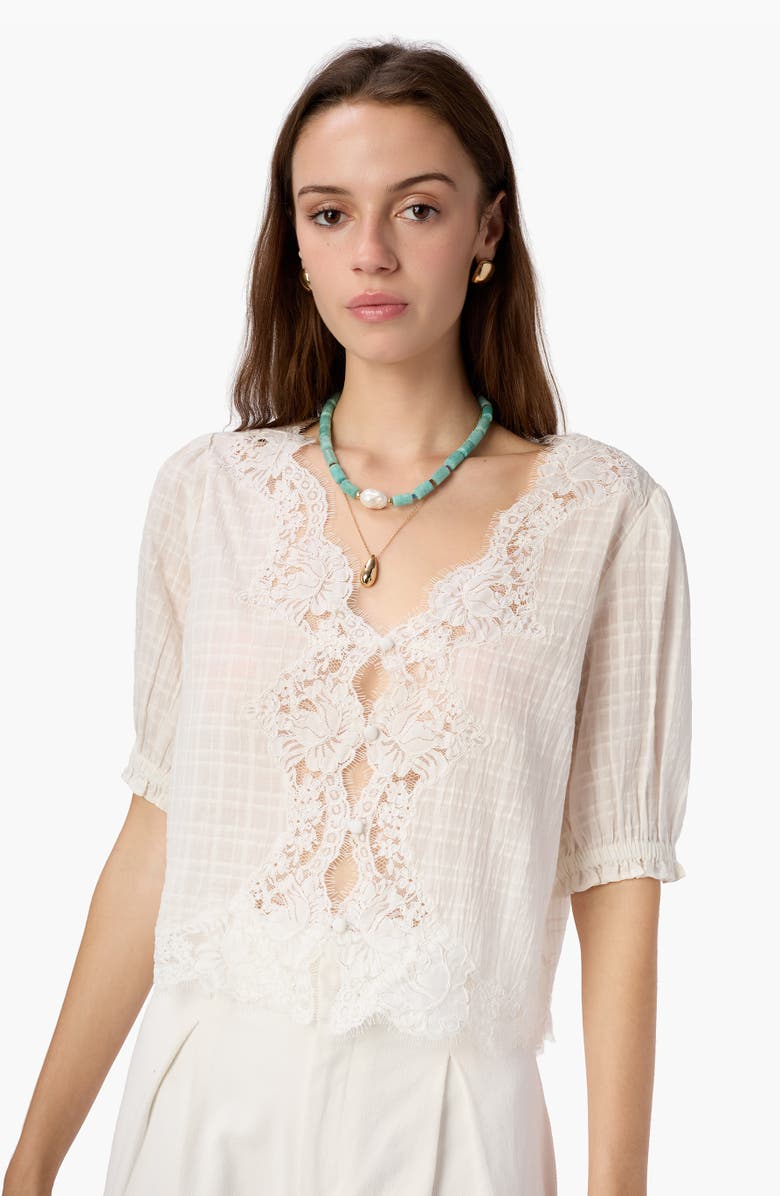 CAMI NYC Junie Eyelash Lace Trim Cotton & Silk Top, Alternate, color, White