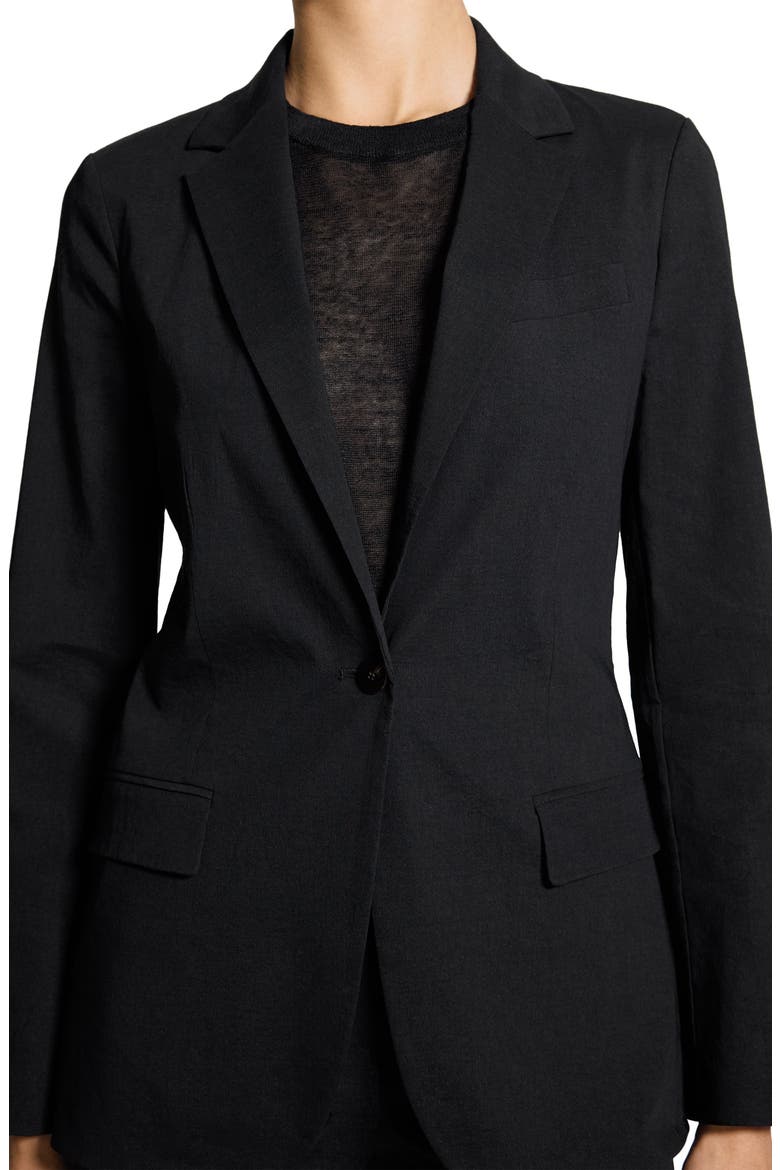 Linen Blend Staple Blazer, Alternate, color, BLACK