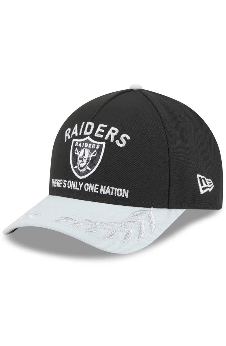 New Era Men's New Era Black/Silver Las Vegas Raiders 2025 NFL Draft 9FORTY A-Frame M-Crown Adjustable Hat, Main, color, 
