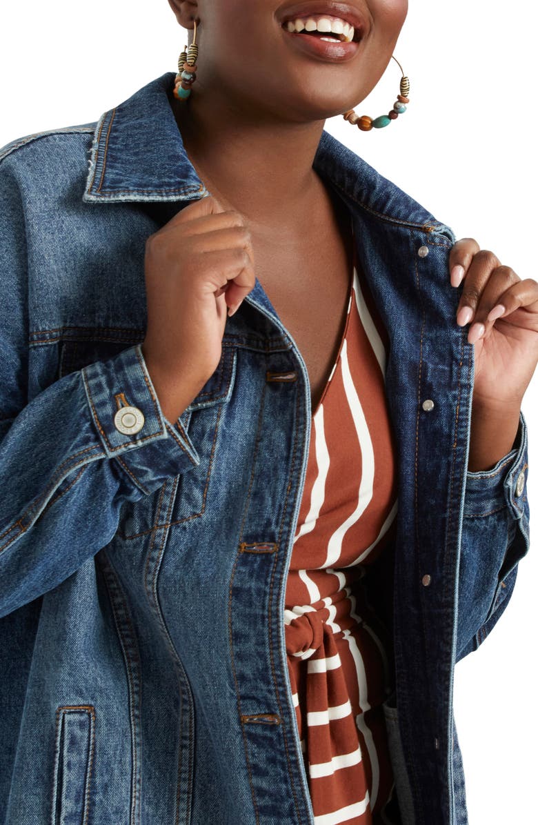 ELOQUII Boyfriend Denim Trucker Jacket, Alternate, color,