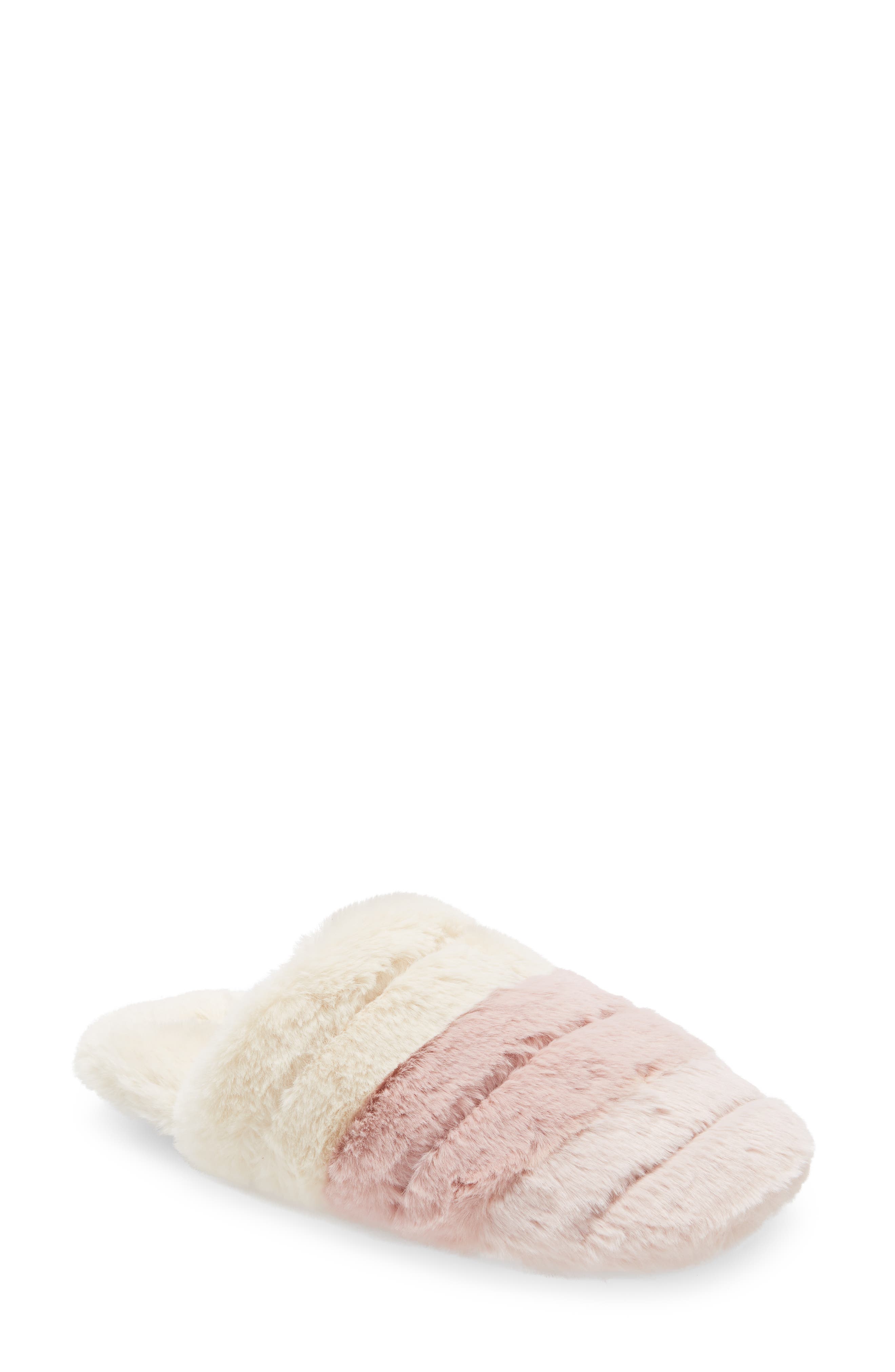 Recycled Faux Fur Quilted Scuff Slippers, Main, color, DUSTY BLUSH MULTI