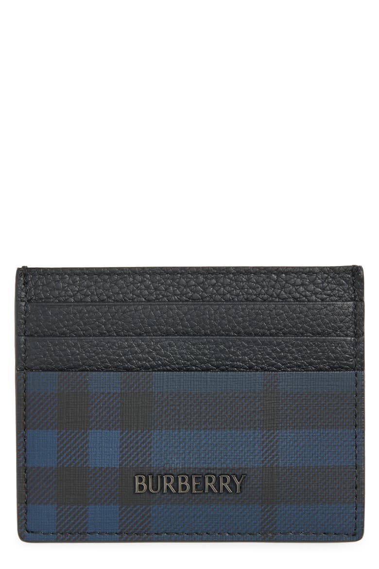 Sandon Check Leather Card Case, Main, color, NAVY