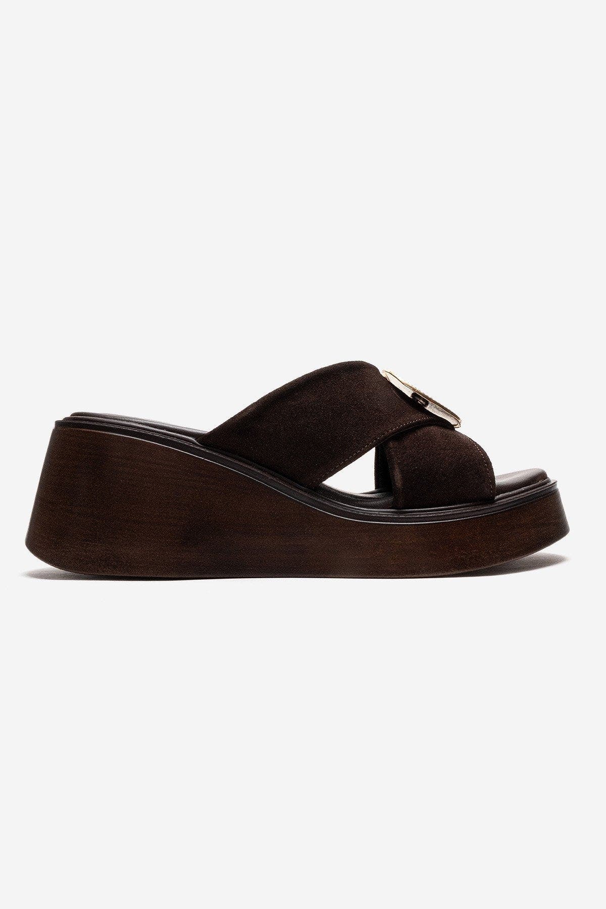 Forever & Always Shoes Fianna Leather Cross Strap Platform Sandal, Alternate, color, Brown Suede
