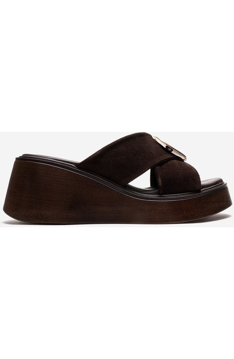Forever & Always Shoes Fianna Leather Cross Strap Platform Sandal, Alternate, color, Brown Suede