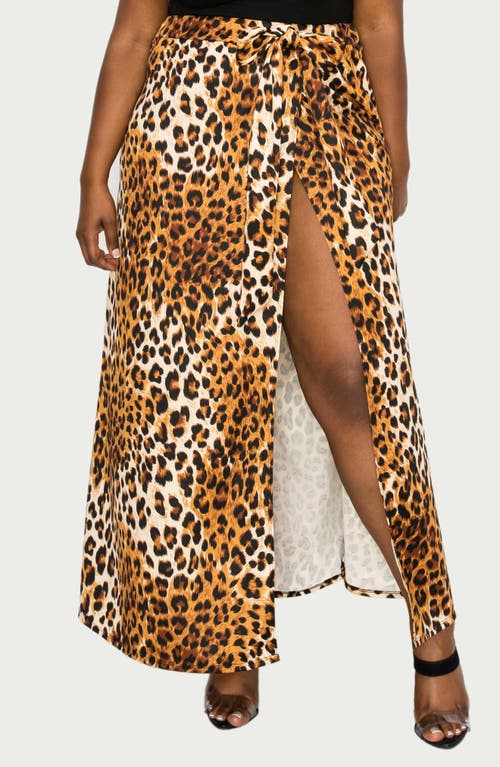 L I V D Leopard Tie Front High Waist Faux Wrap Maxi Skirt In Taupe