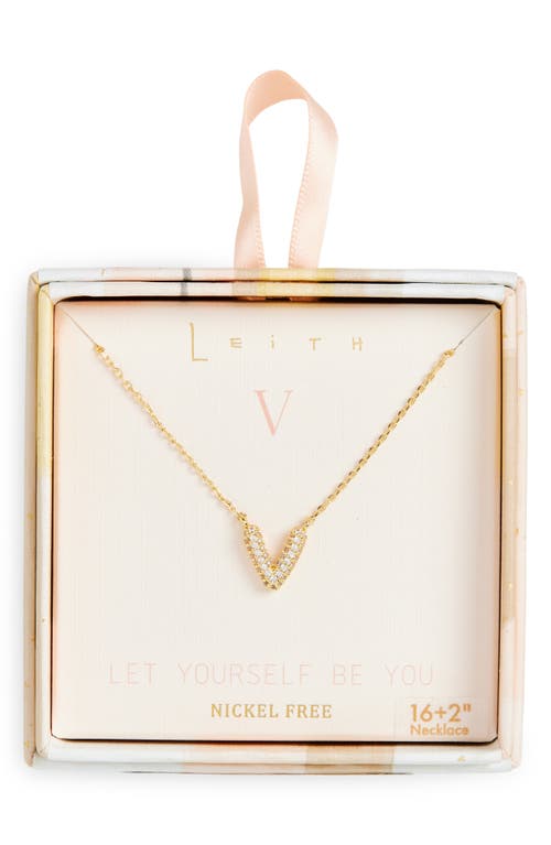 Leith Cubic Zirconia Initial Pendant Necklace In V- Clear- Gold